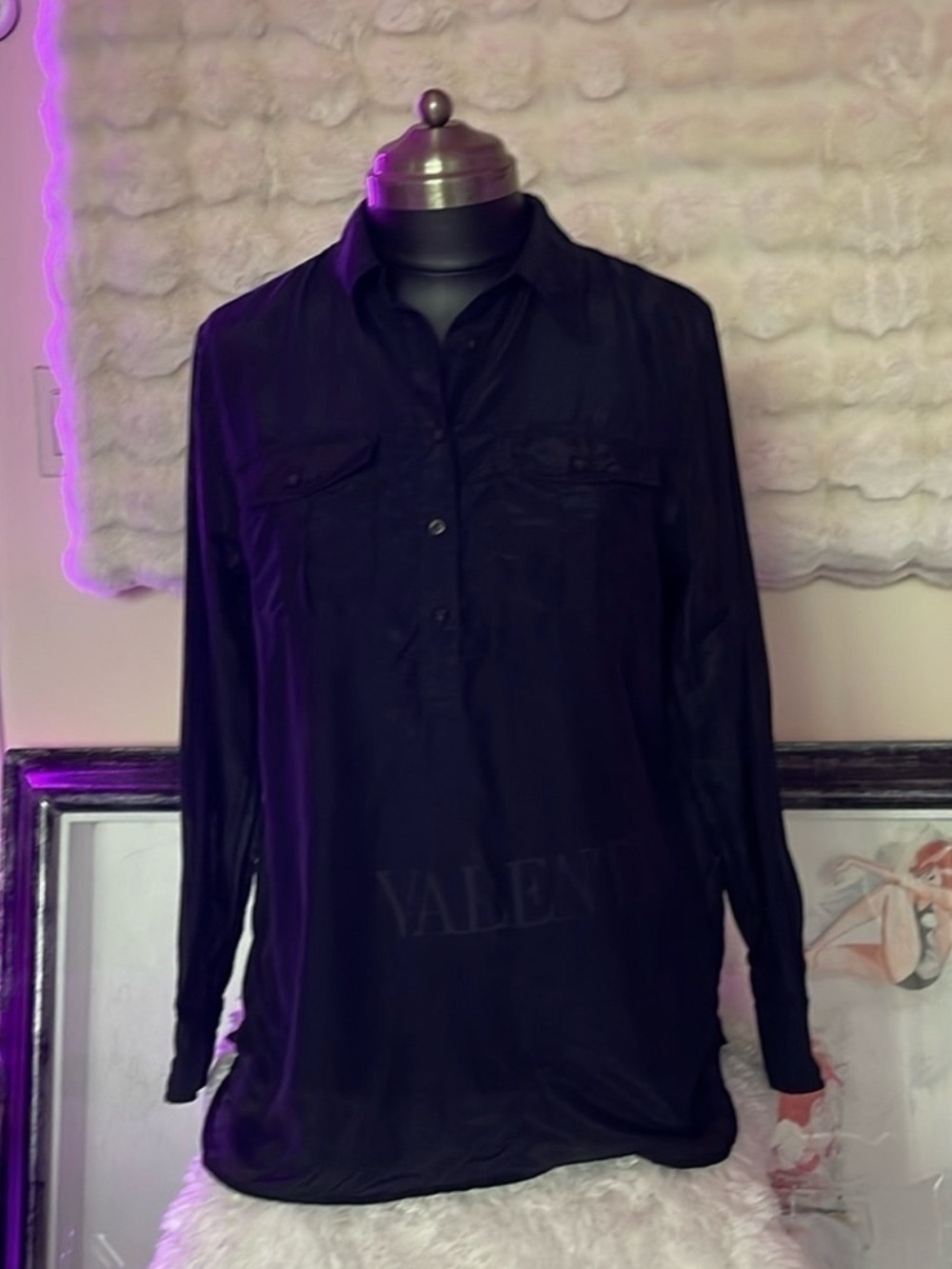 Women’s Black Long-Sleeve Button Polo Shirt